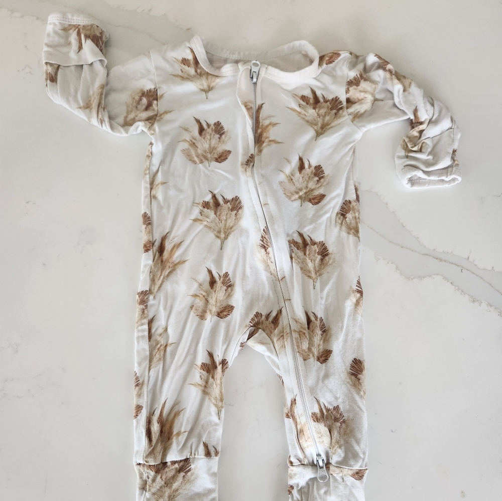 White and Brown Floral Bodysuit One Piece